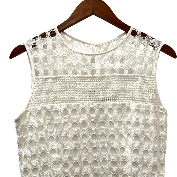 Calvin Klein Womens White Eyelet Lace Fit and Flare Dress Sleeveless Size Medium - Picture 3 of 10
